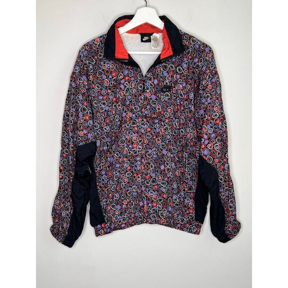 Nike Vintage Y2K Geo Print Zip Up Windbreaker Jacket Black/Purple/Red M (10-12) - Picture 1 of 8
